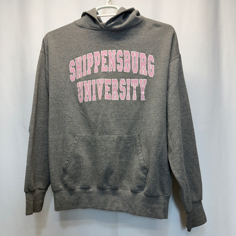 Shippensburg University NCAA Grey Pink Logo Hoodie Sweatshirt Womens Large‎